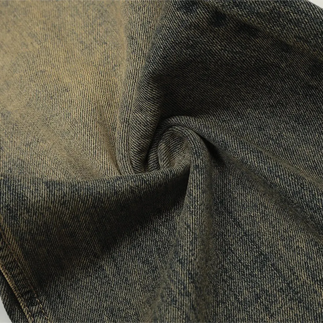 Stacked Waist Distressed Washed Jeans