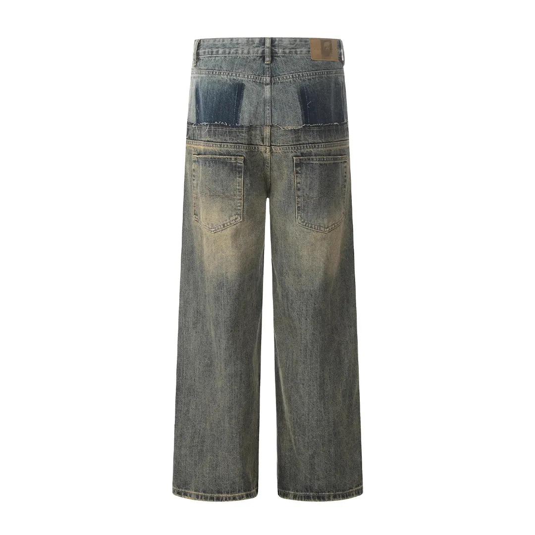 Stacked Waist Distressed Washed Jeans