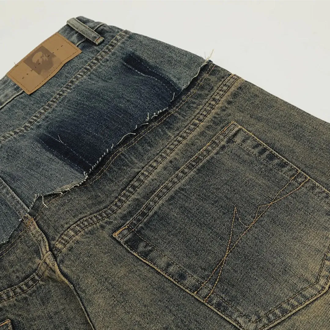Stacked Waist Distressed Washed Jeans