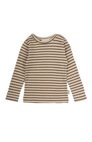 T-Shirt L/S Modal Striped - Chocolate brown/dark off white