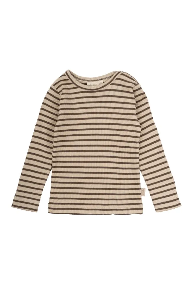 T-Shirt L/S Modal Striped - Chocolate brown/dark off white