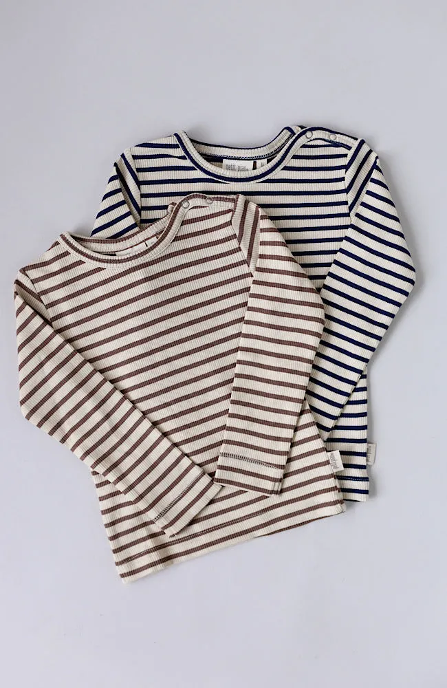 T-Shirt L/S Modal Striped - Chocolate brown/dark off white