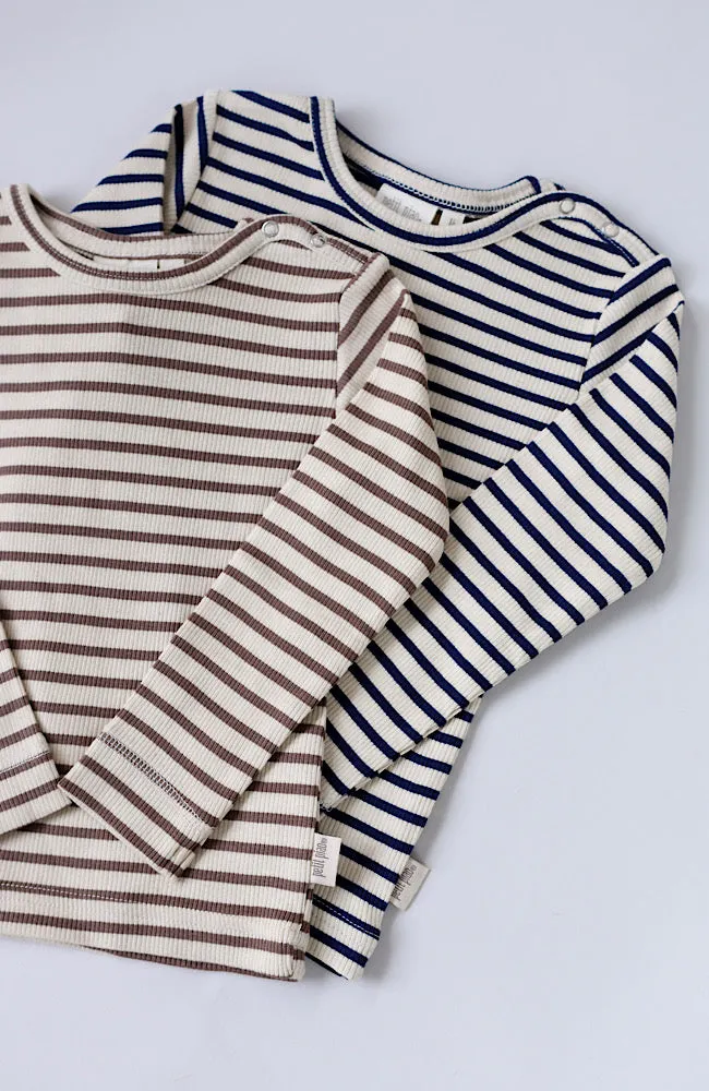 T-Shirt L/S Modal Striped - Chocolate brown/dark off white