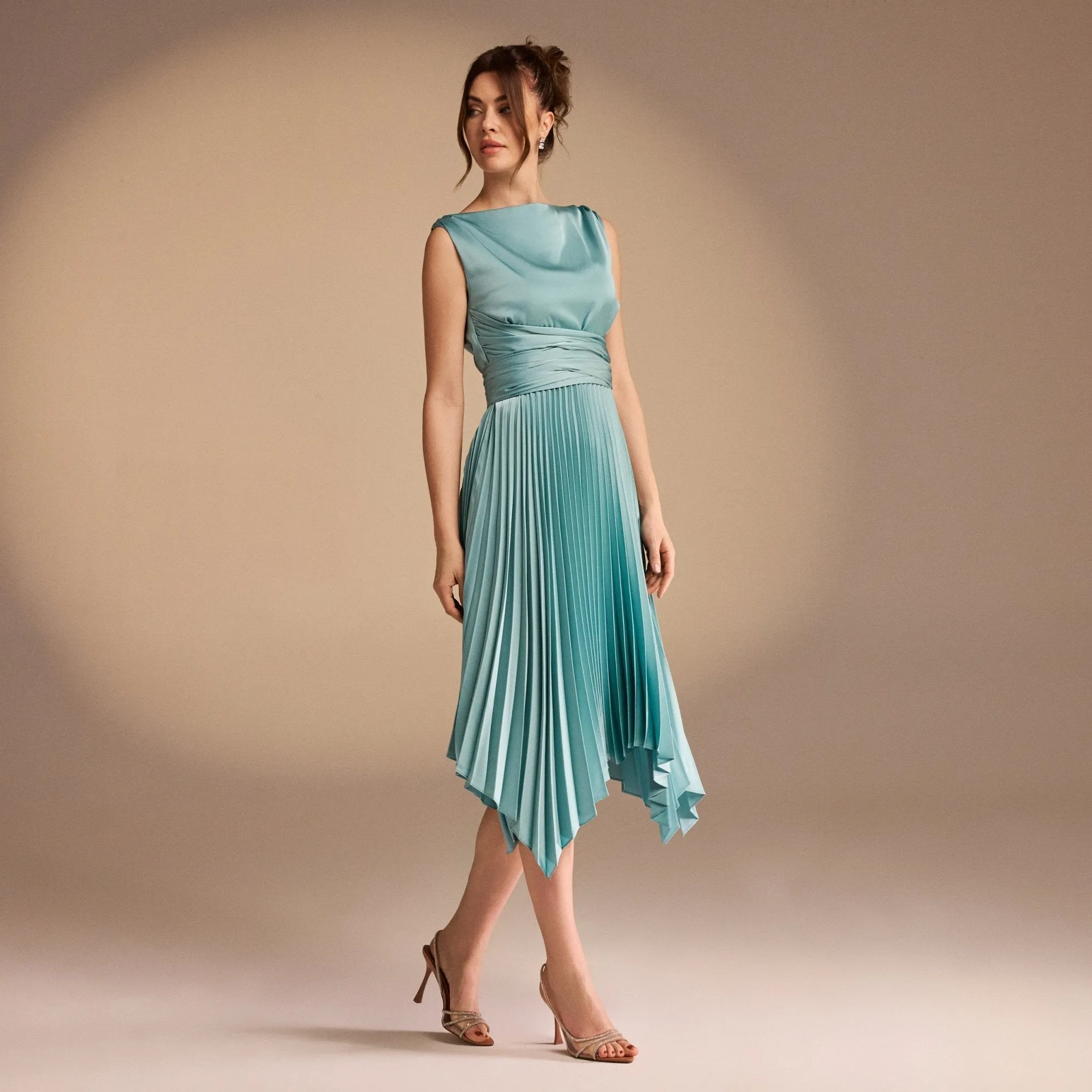 Turquoise Wrap Sleeveless Midi Dress