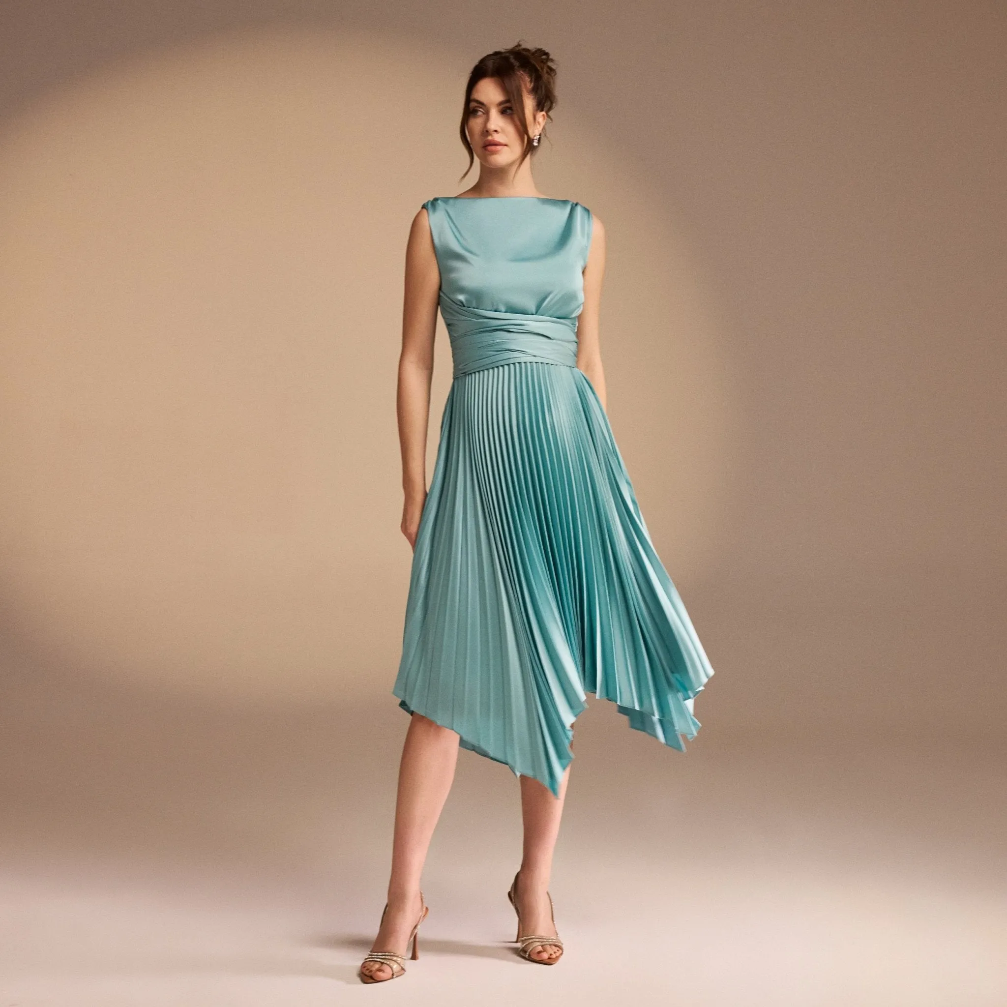 Turquoise Wrap Sleeveless Midi Dress