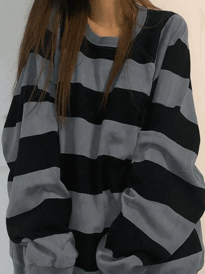 Vintage Striped Fleece Lined Pullover Sweatshirt