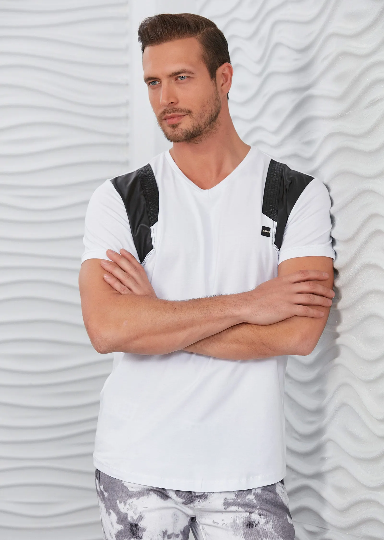 White Pu Leather Trim Tee