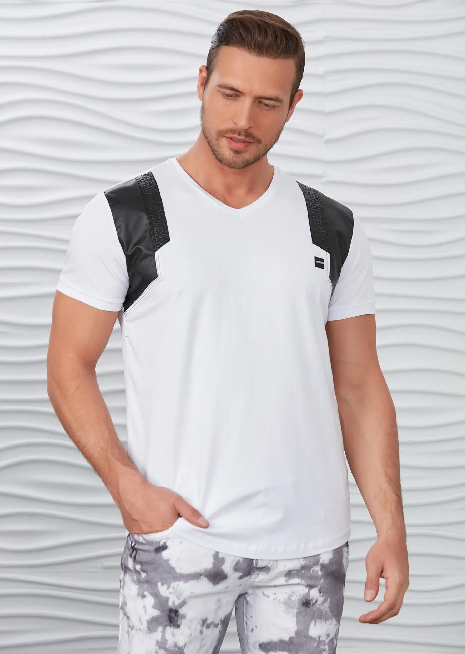White Pu Leather Trim Tee