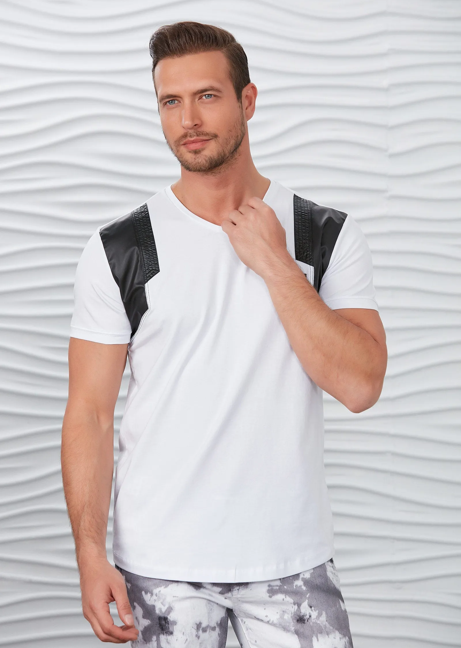 White Pu Leather Trim Tee