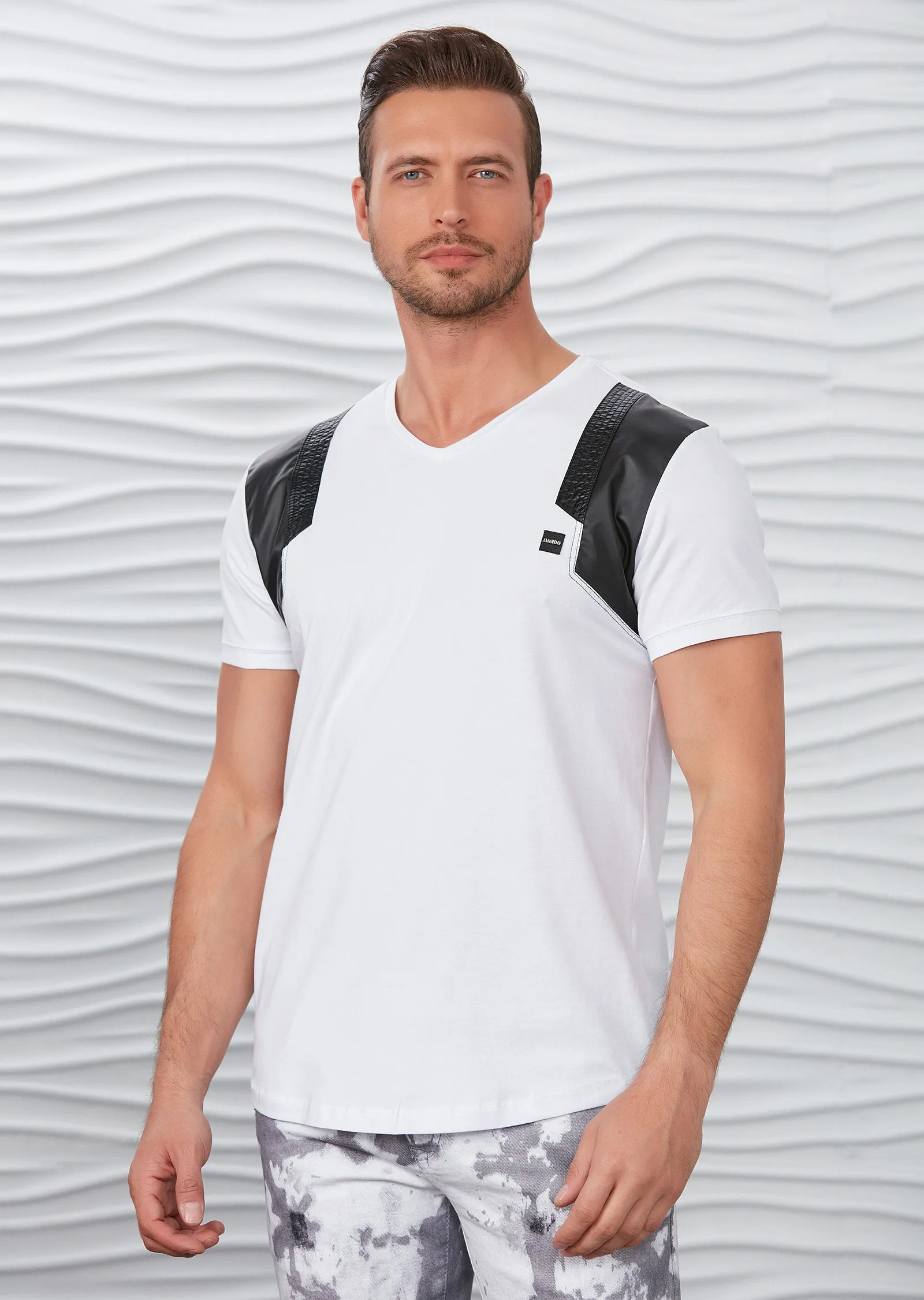 White Pu Leather Trim Tee