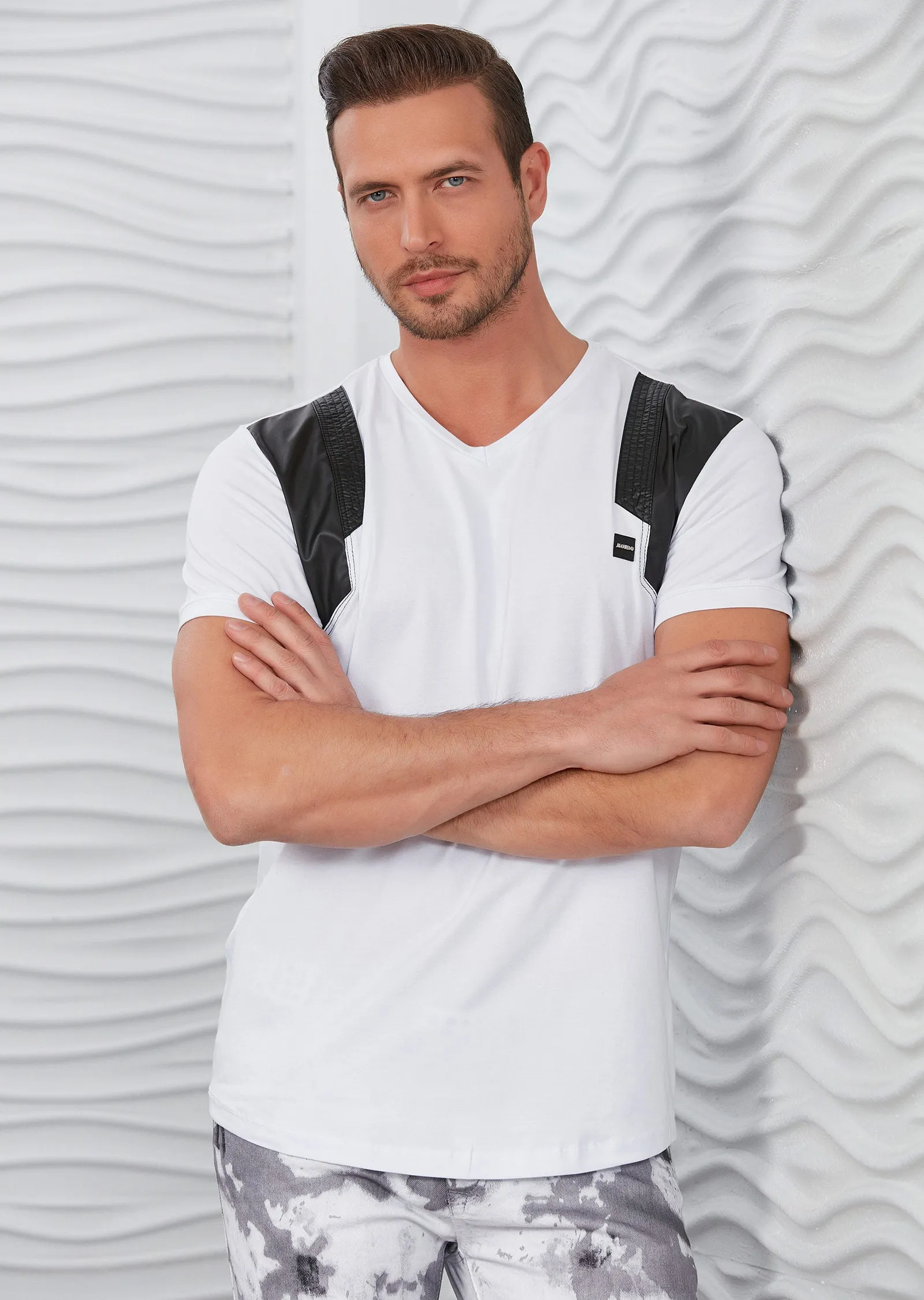 White Pu Leather Trim Tee