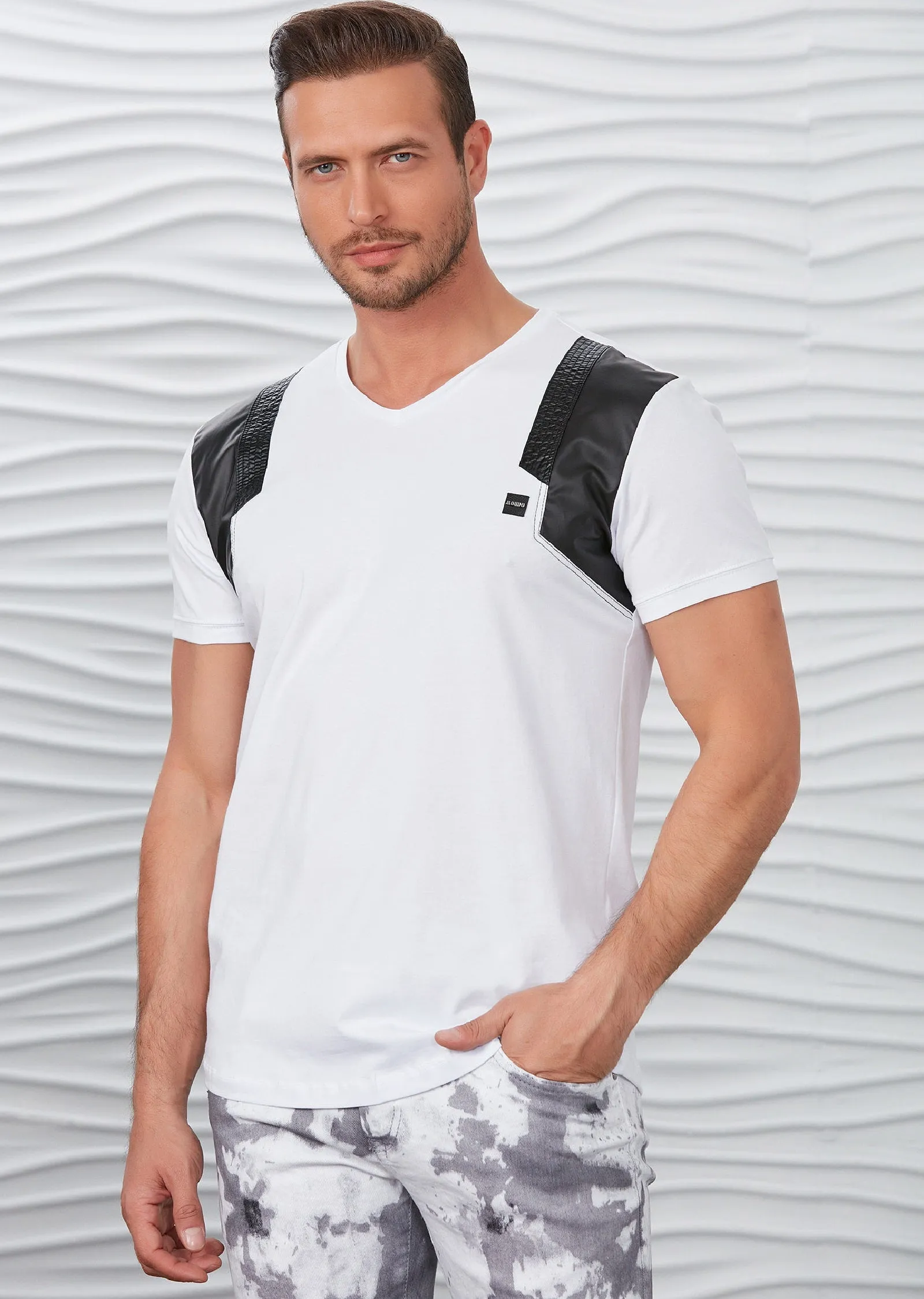 White Pu Leather Trim Tee