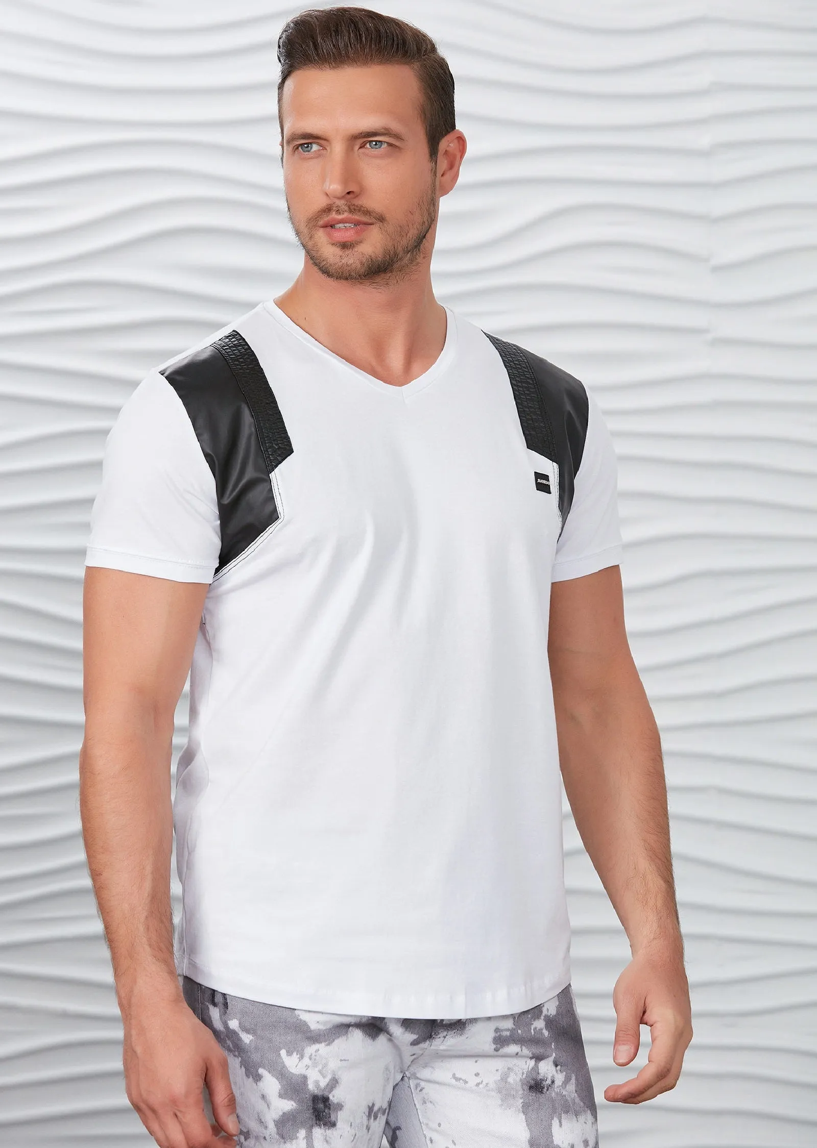 White Pu Leather Trim Tee