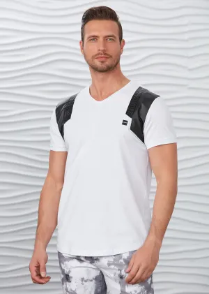 White Pu Leather Trim Tee