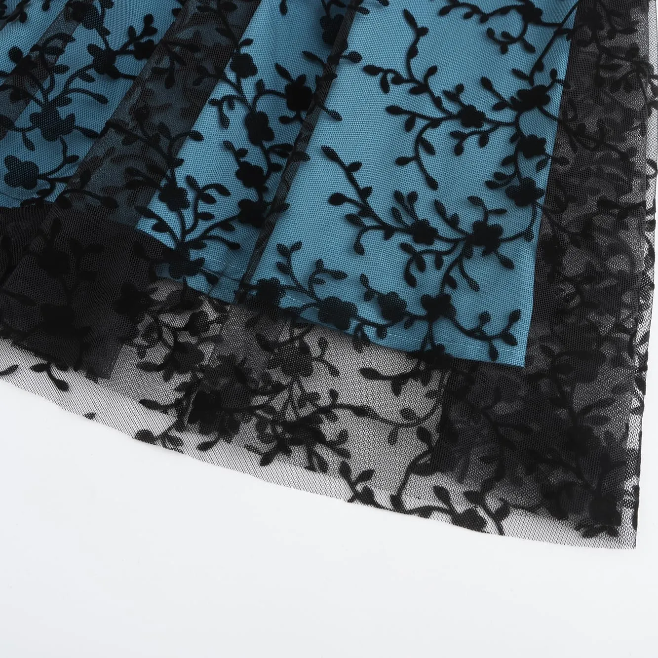 Women Mesh Floral Embroidery Vintage Cocktail Swing Dress Illusion 50s Goth Flared A line Casual Wedding Prom Evening Dress