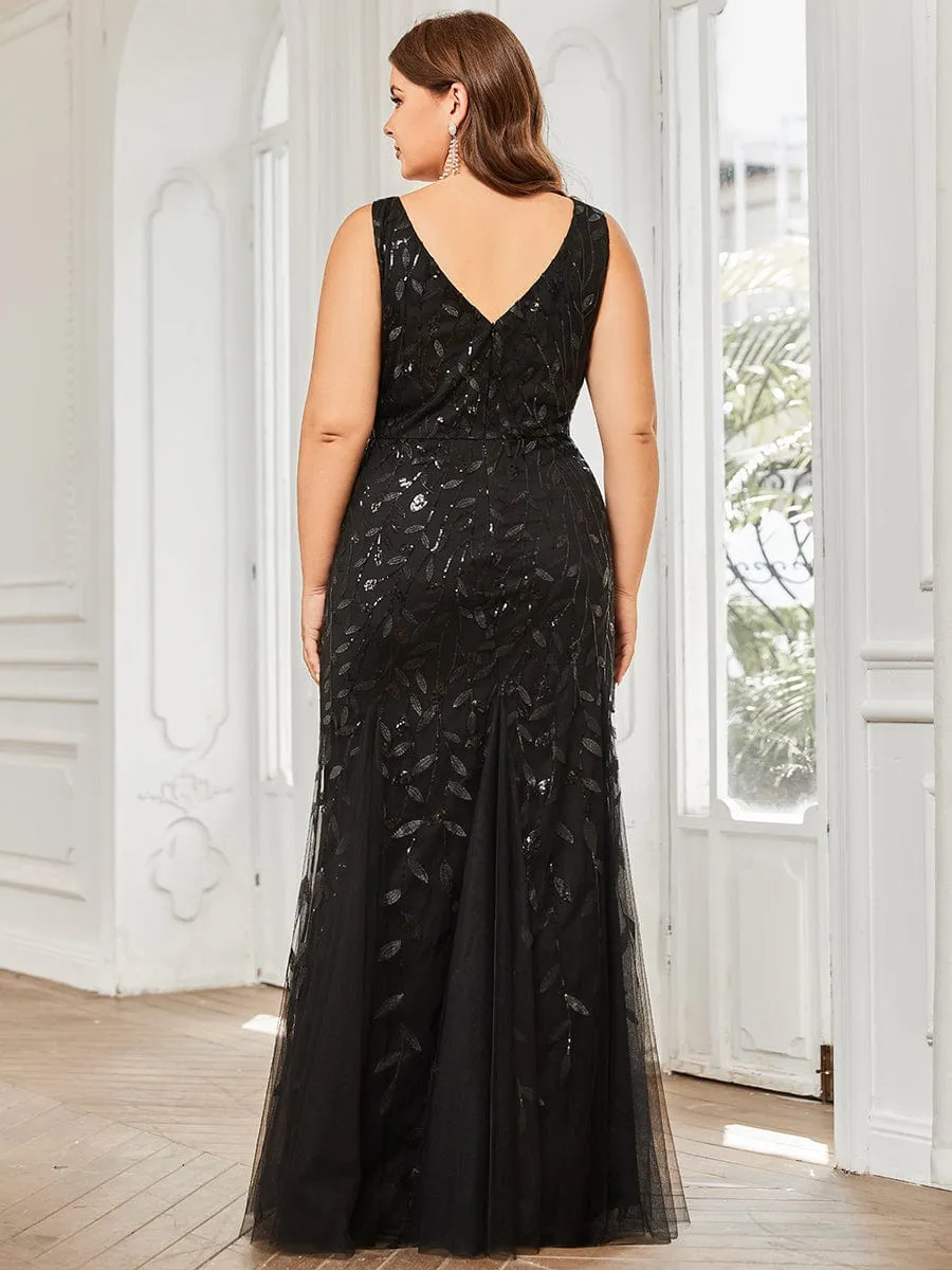 Women's Double V-Neck Fishtail Sequins Wedding Dress