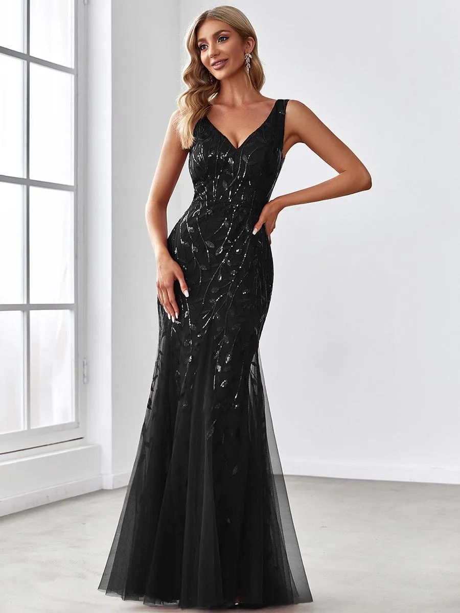 Women's Double V-Neck Fishtail Sequins Wedding Dress
