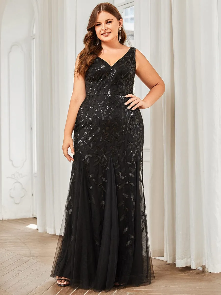 Women's Double V-Neck Fishtail Sequins Wedding Dress