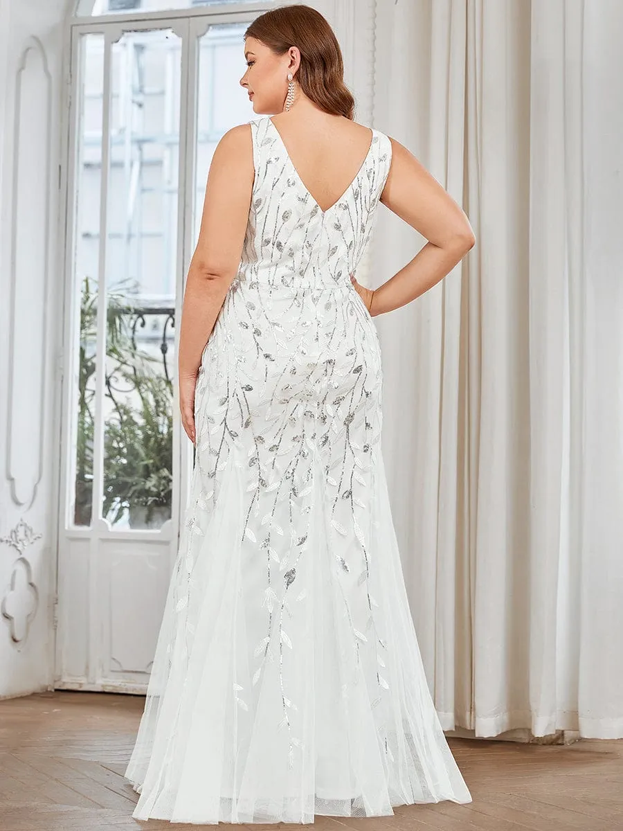 Women's Double V-Neck Fishtail Sequins Wedding Dress