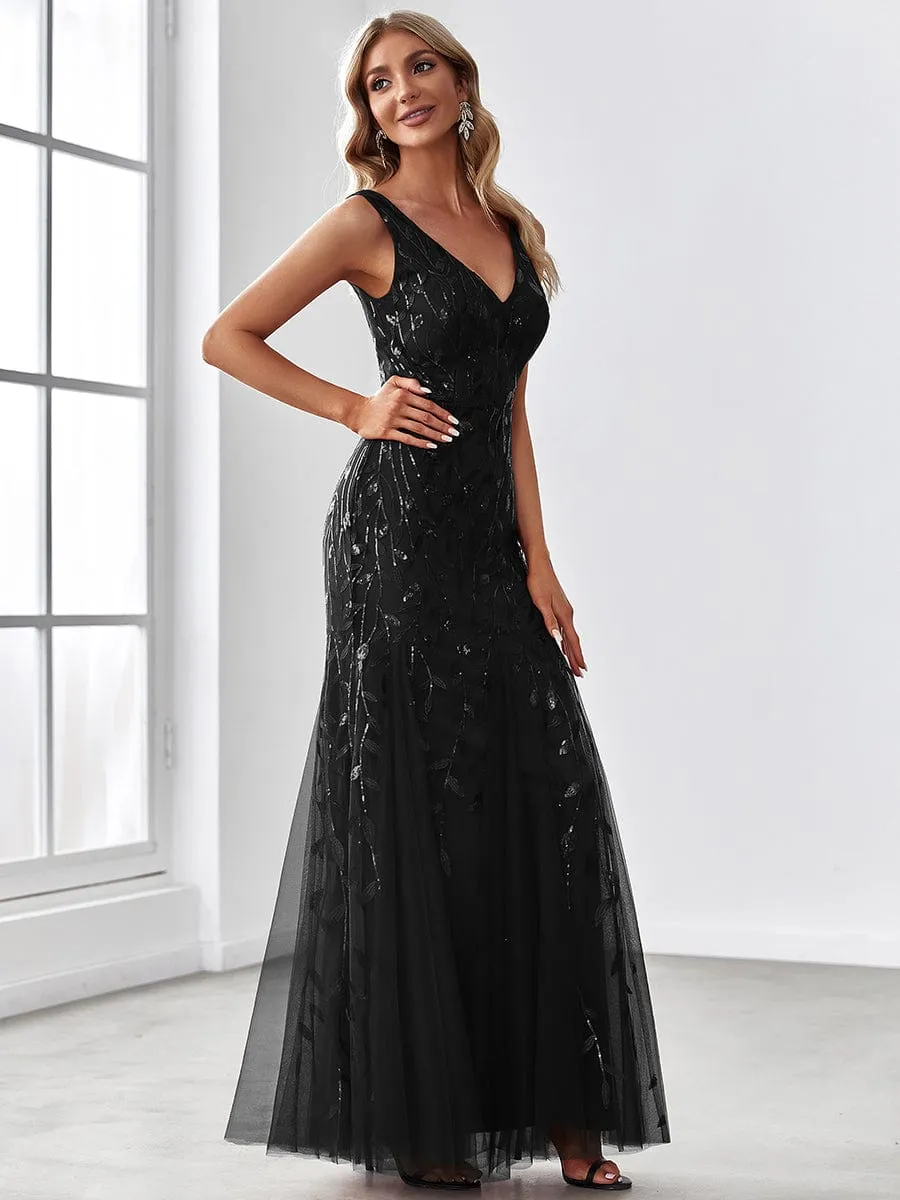 Women's Double V-Neck Fishtail Sequins Wedding Dress
