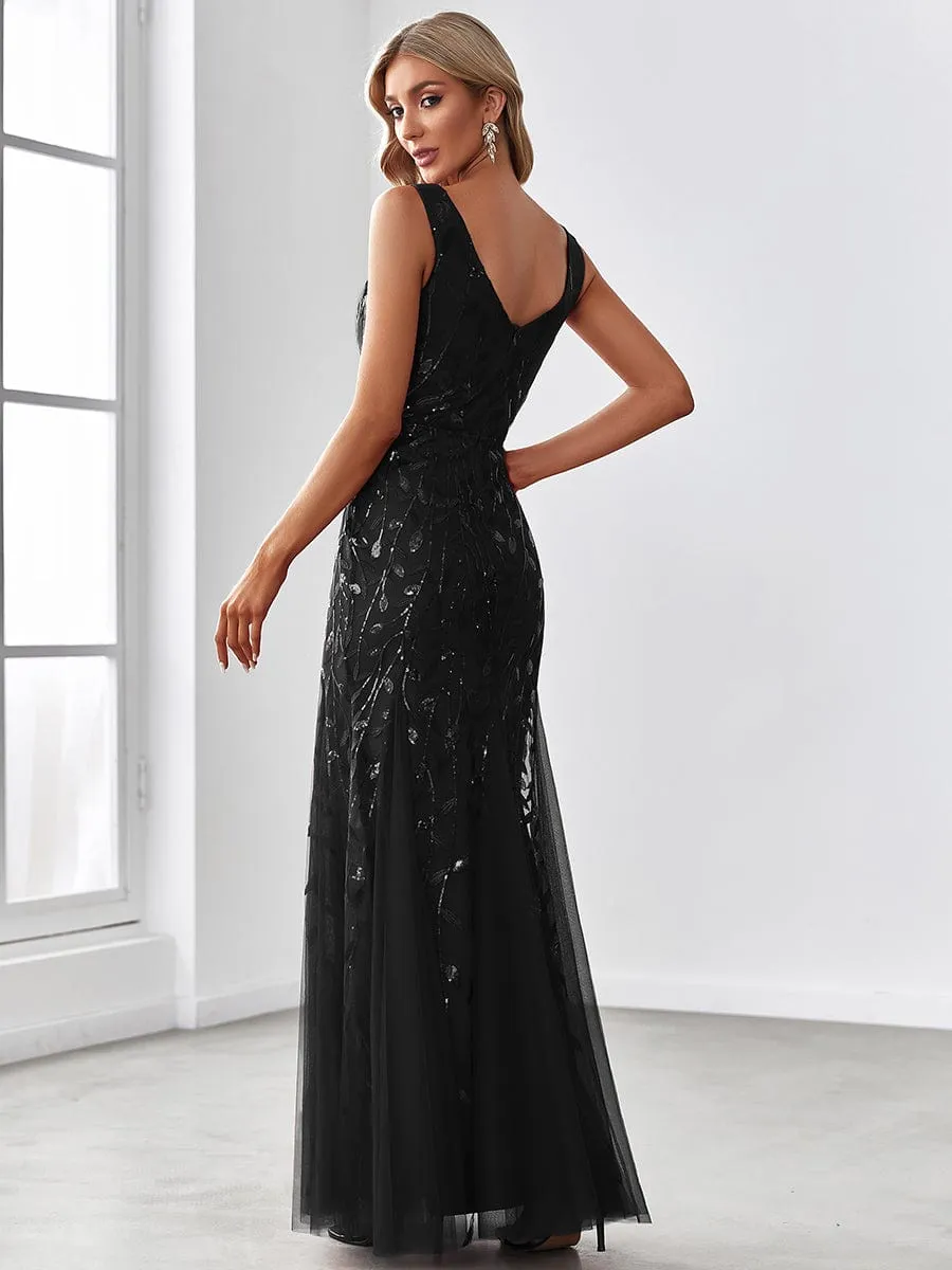 Women's Double V-Neck Fishtail Sequins Wedding Dress