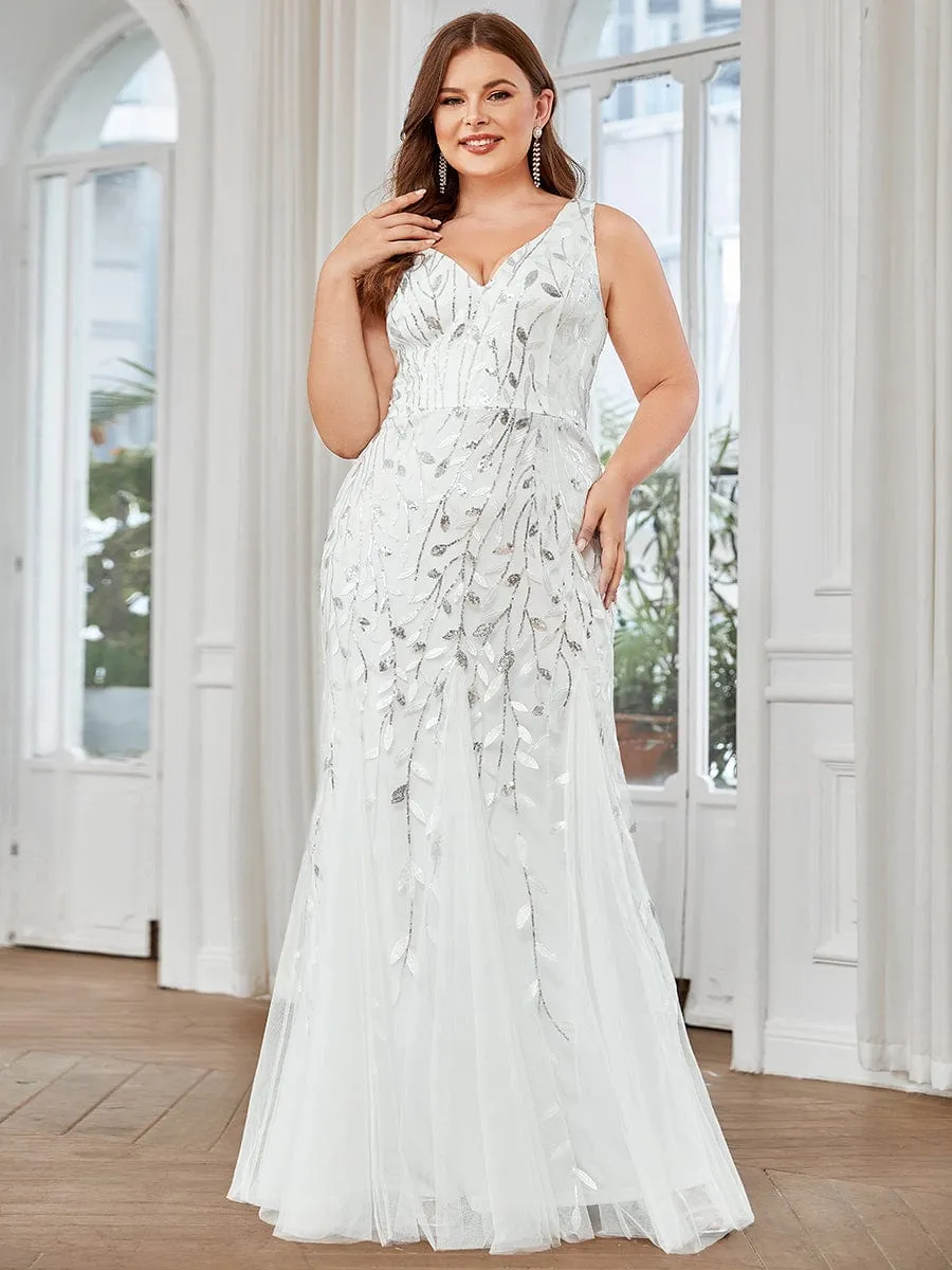 Women's Double V-Neck Fishtail Sequins Wedding Dress