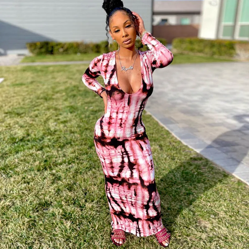 Women's Glamorous Colorful Tie-dye Off-shoulder Tube Dresses