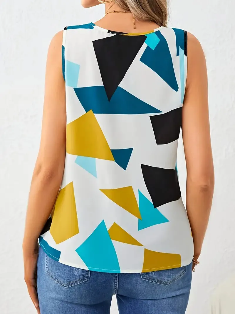 Women's Sleeveless Vest Blouse - Fashionable Casual Style - Comfy V-Neck Top for Summer Days, Size: L