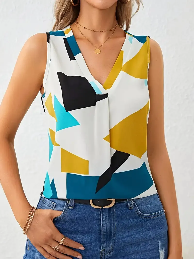 Women's Sleeveless Vest Blouse - Fashionable Casual Style - Comfy V-Neck Top for Summer Days, Size: L