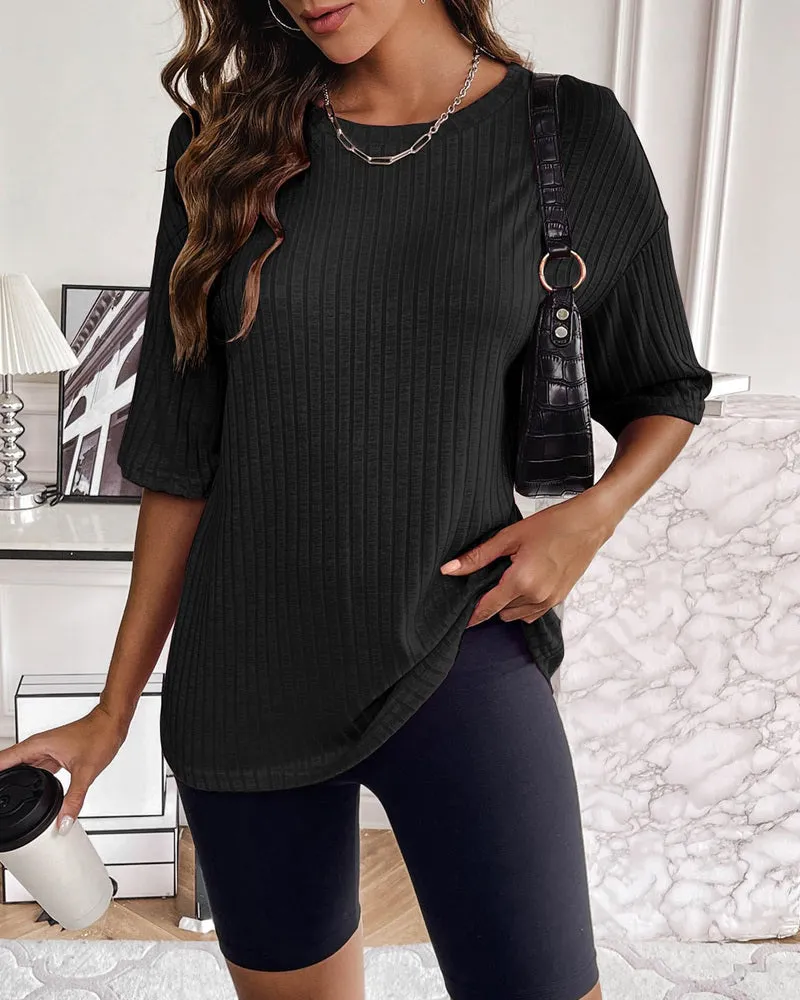 Zeagoo Ribbed Knit Short Sleeve Casual Tunic Tops